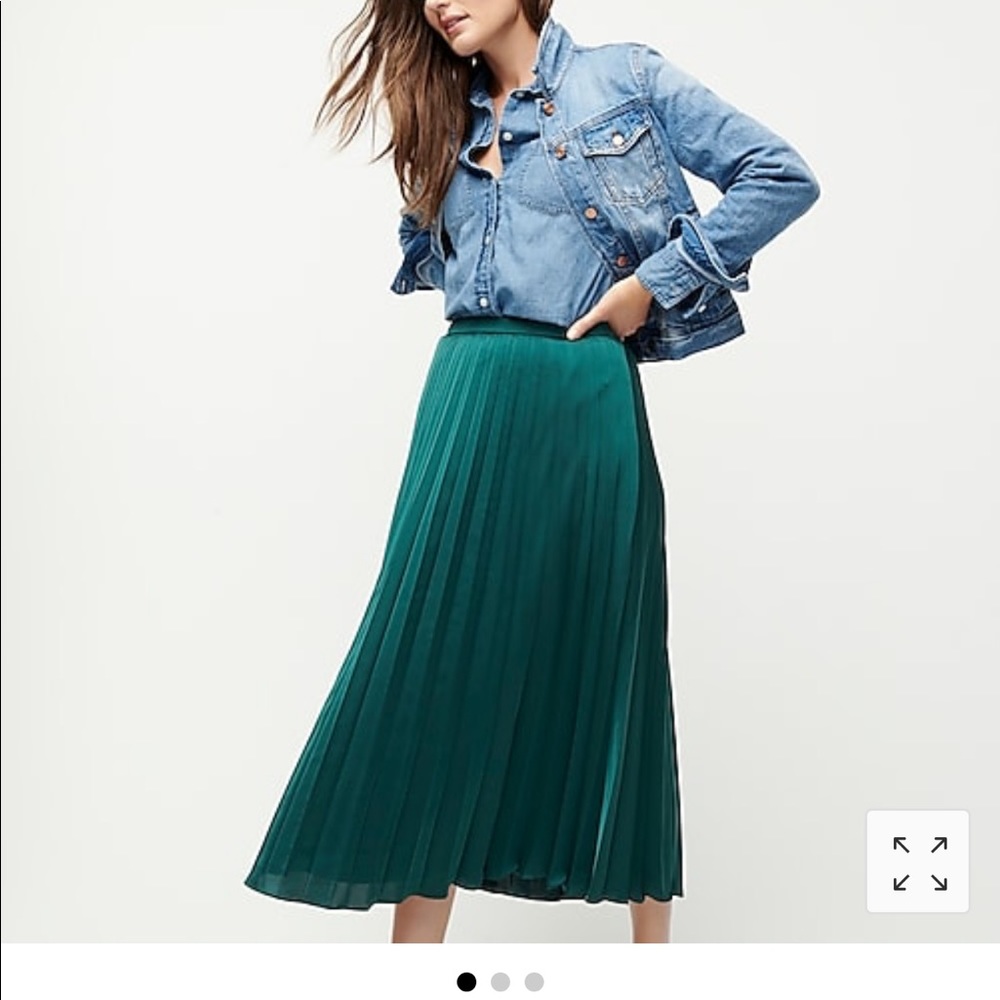 J. Crew Pleated Midi Skirt Academic Green